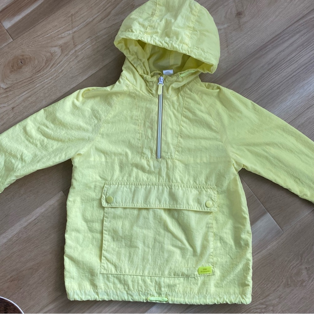 Zara Yellow Hooded Windbreaker Pullover Jacket